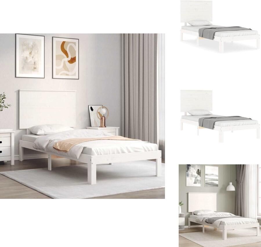 VidaXL Bedframe Bedframes Bed Eenpersoonsbed Bedframe met hoofdbord massief hout wit