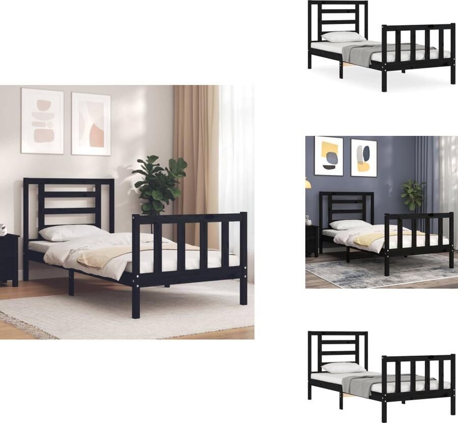 VidaXL Bedframe Massief Grenenhout Zwart 205.5 x 105.5 x 81 cm Multiplex lattenbodem Functioneel hoofd- en voeteneinde Matras 100 x 200 cm Montage vereist Bed - Foto 3