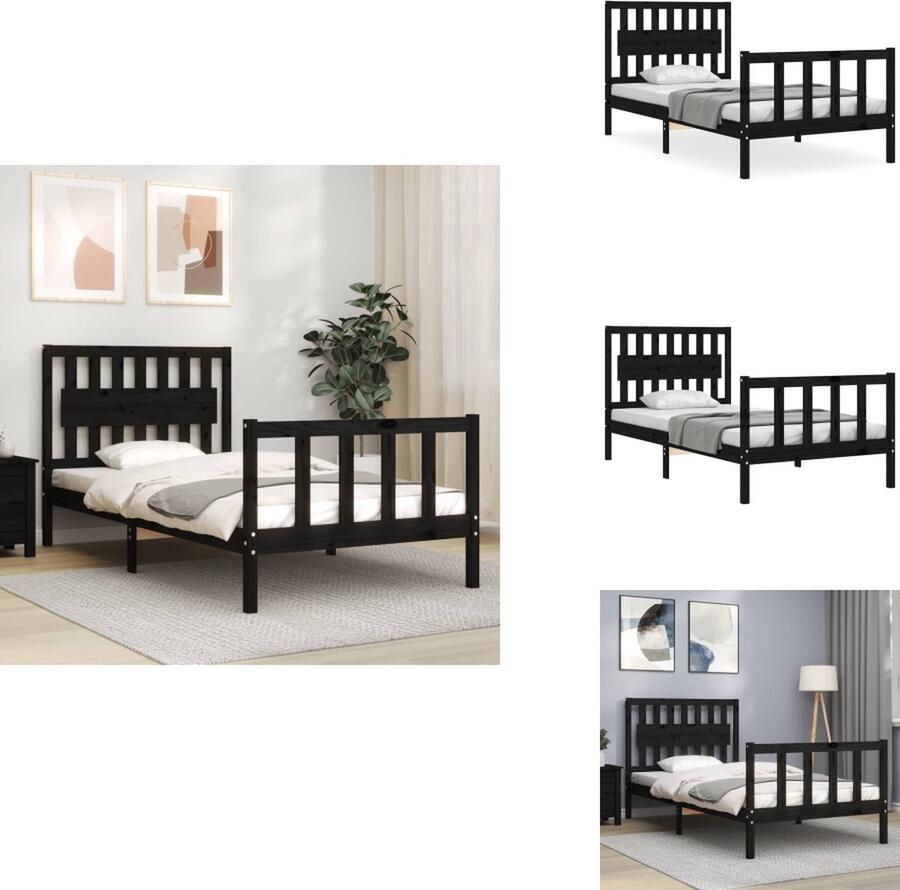 VidaXL Bedframe Bedframes Bed Eenpersoonsbed Bedframe met hoofdbord massief hout zwart 100x200 cm