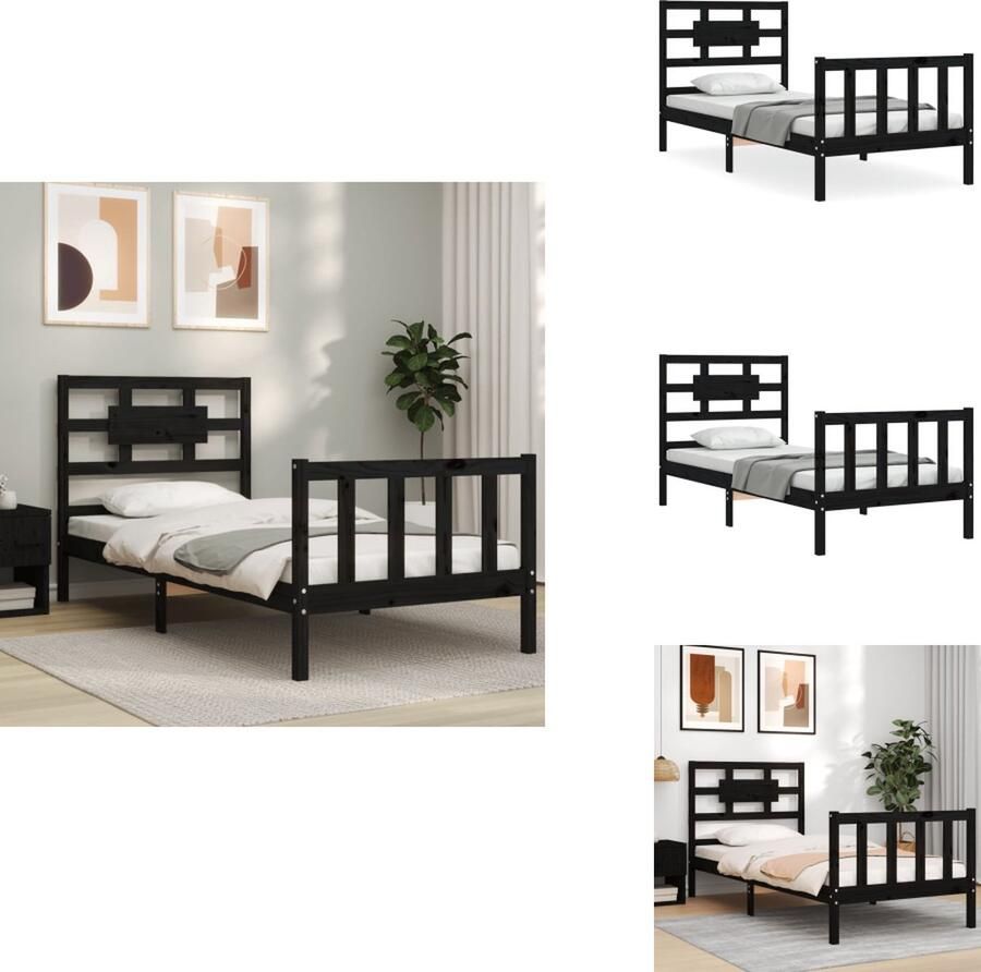 VidaXL Bedframe Massief Grenenhout Praktisch en Decoratief Afmeting- 195.5 x 95.5 x 100 cm Kleur- Zwart Geschikt voor matras 90 x 190 cm Multiplex Lattenbodem Montage vereist Bed