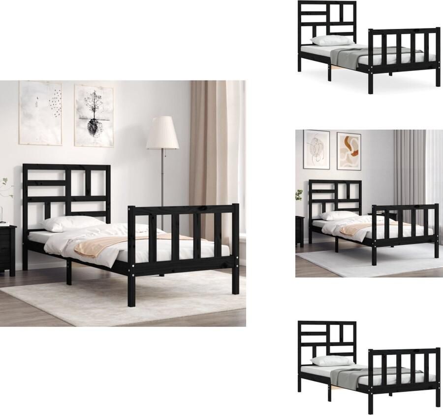 VidaXL Bedframe Bedframes Bed Eenpersoonsbed Bedframe met hoofdbord massief hout zwart 90x200 cm