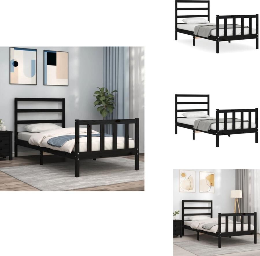 VidaXL Bed Grenenhout Zwarte Kleur 205.5 x 95.5 x 100 cm Multiplex Lattenbodem Functioneel Hoofd- en Voeteneinde Geschikt voor 90 x 200 cm Matras Montage vereist Bed - Foto 2