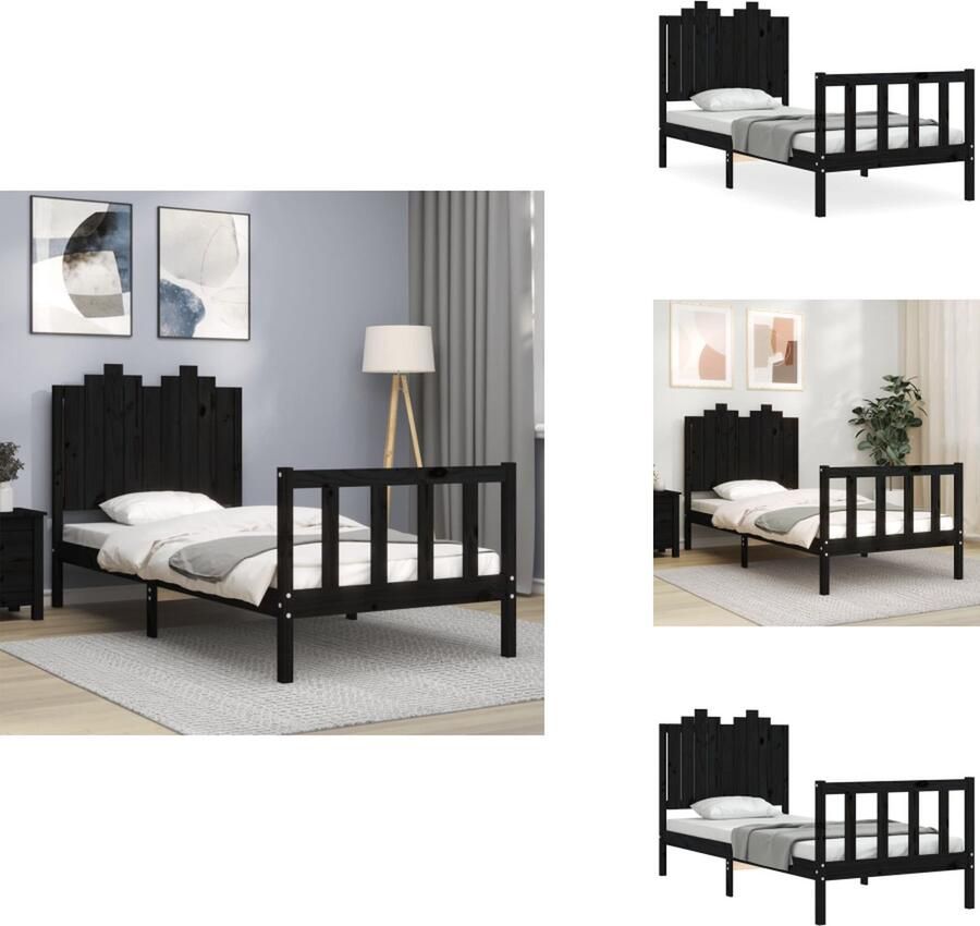 VidaXL Bedframe Bedframes Bed Eenpersoonsbed Bedframe met hoofdbord massief hout zwart 90x200 cm