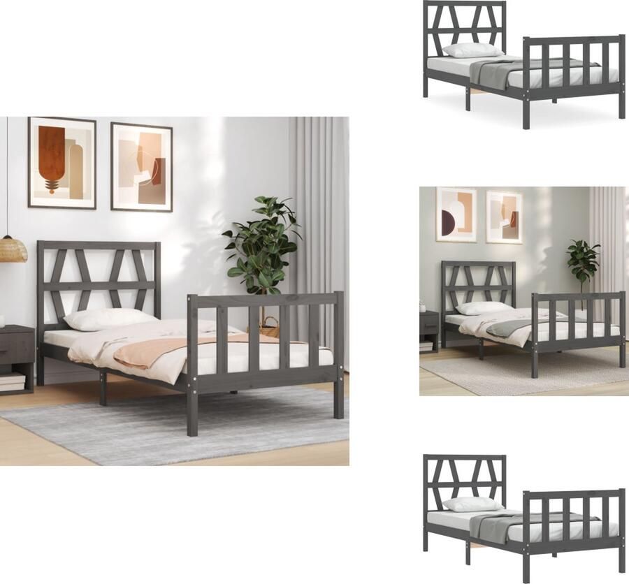 VidaXL Bed Grenenhout Zwarte Kleur 205.5 x 95.5 x 100 cm Multiplex Lattenbodem Functioneel Hoofd- en Voeteneinde Geschikt voor 90 x 200 cm Matras Montage vereist Bed - Foto 3