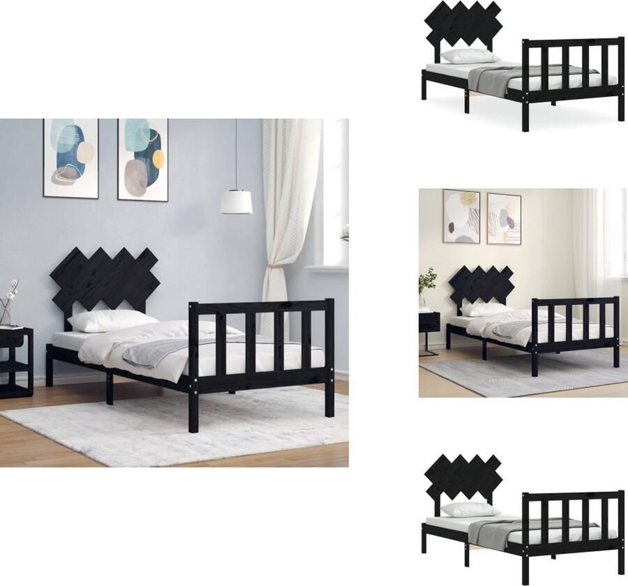 VidaXL Bedframe Bedframes Bed Eenpersoonsbed Bedframe met hoofdbord massief hout zwart 90x200 cm