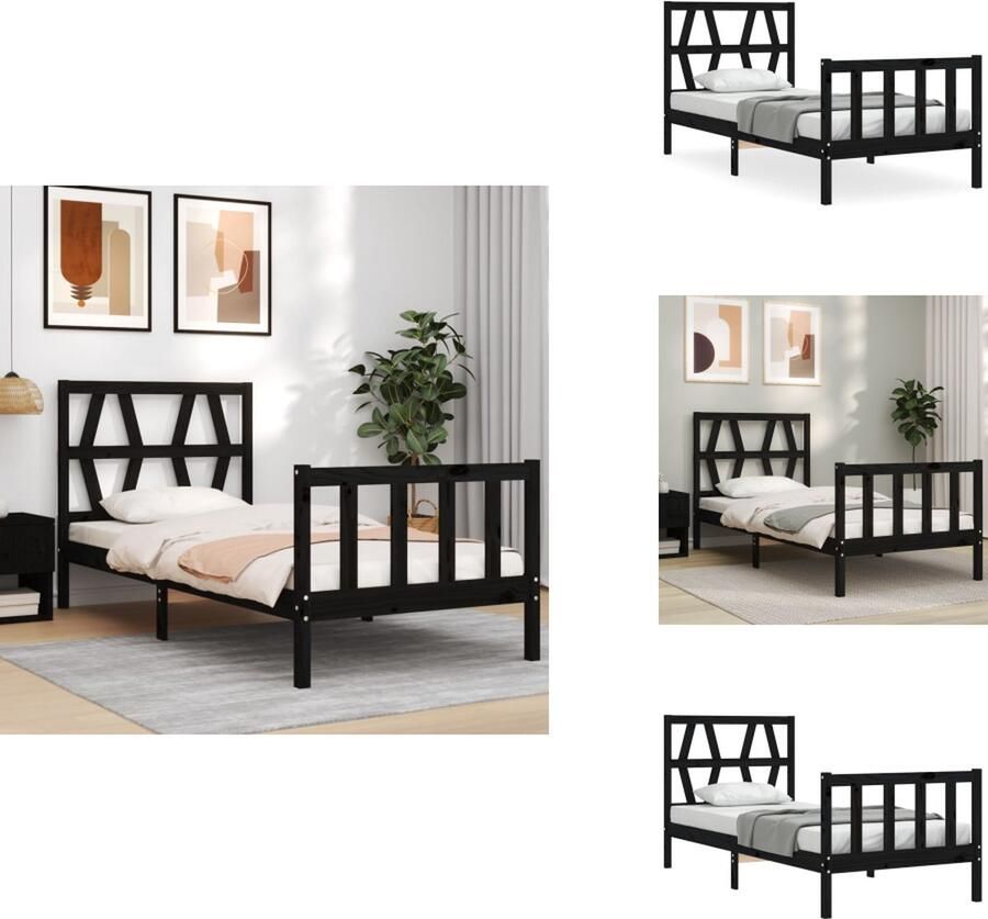 VidaXL Bedframe Massief Grenenhout Praktisch en Decoratief Afmeting- 195.5 x 95.5 x 100 cm Kleur- Zwart Geschikt voor matras 90 x 190 cm Multiplex Lattenbodem Montage vereist Bed - Foto 2