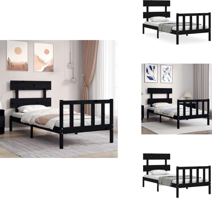 VidaXL Bedframe Bedframes Bed Eenpersoonsbed Bedframe met hoofdbord massief hout zwart 3FT Single
