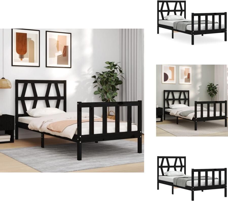 VidaXL Bedframe Massief Grenenhout Praktisch en Decoratief Afmeting- 195.5 x 95.5 x 100 cm Kleur- Zwart Geschikt voor matras 90 x 190 cm Multiplex Lattenbodem Montage vereist Bed - Foto 3