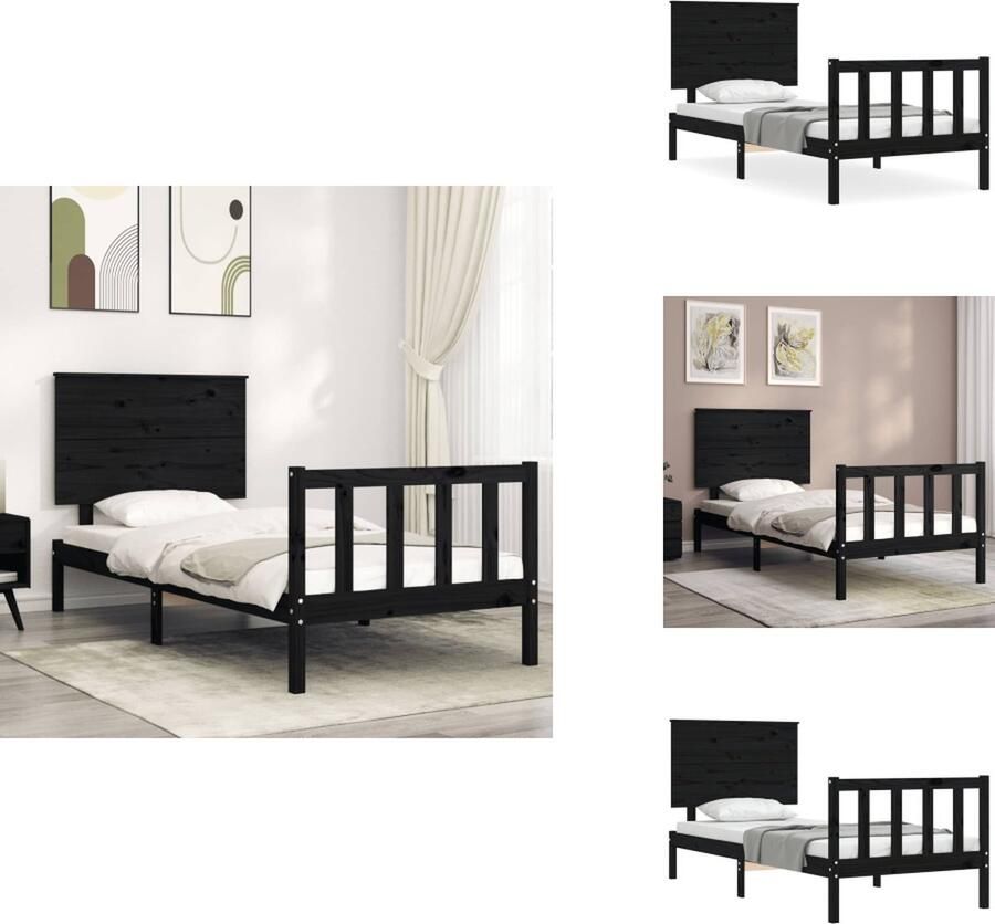 VidaXL Bedframe Bedframes Bed Eenpersoonsbed Bedframe met hoofdbord massief hout zwart 2FT6 Small Single