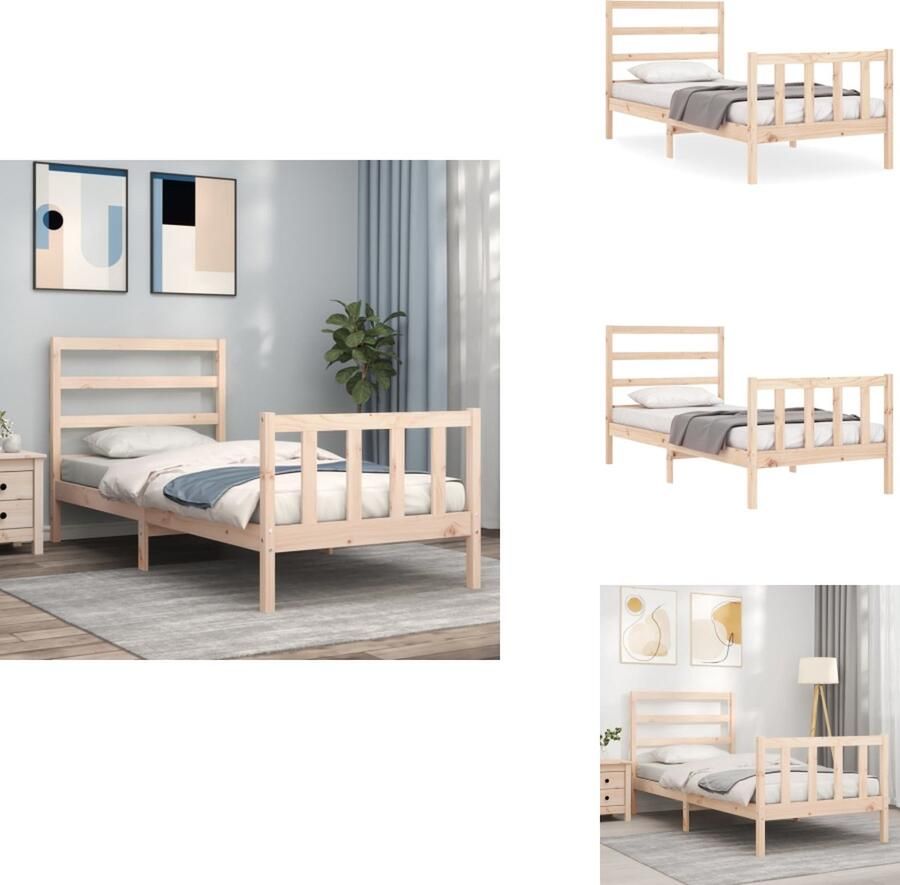 VidaXL Massief Grenenhouten Bedframe 205.5 x 95.5 x 100 cm Multiplex Lattenbodem Functioneel hoofd- en voeteneinde Matras niet inbegrepen Bed