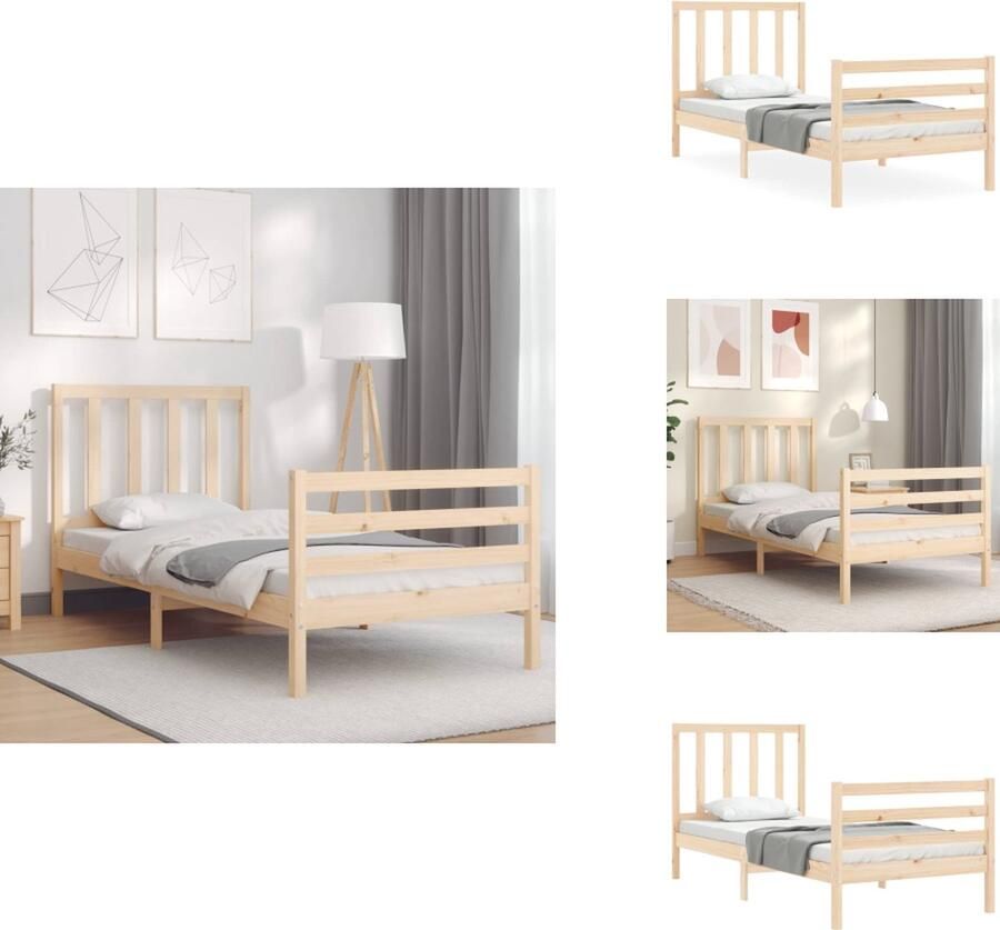 VidaXL Bedframe Massief Grenenhout Een goede nachtrust in een praktisch en decoratief bedframe 205.5 x 95.5 x 100 cm Multiplex lattenbodem Bed
