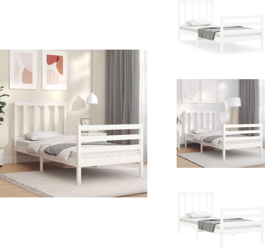The Living Store Bedframe Massief grenenhout Multiplex lattenbodem Functioneel hoofd- en voeteneinde Wit 205.5 x 105.5 x 100 cm Geschikt voor 100 x 200 cm matras Montage vereist - Foto 3