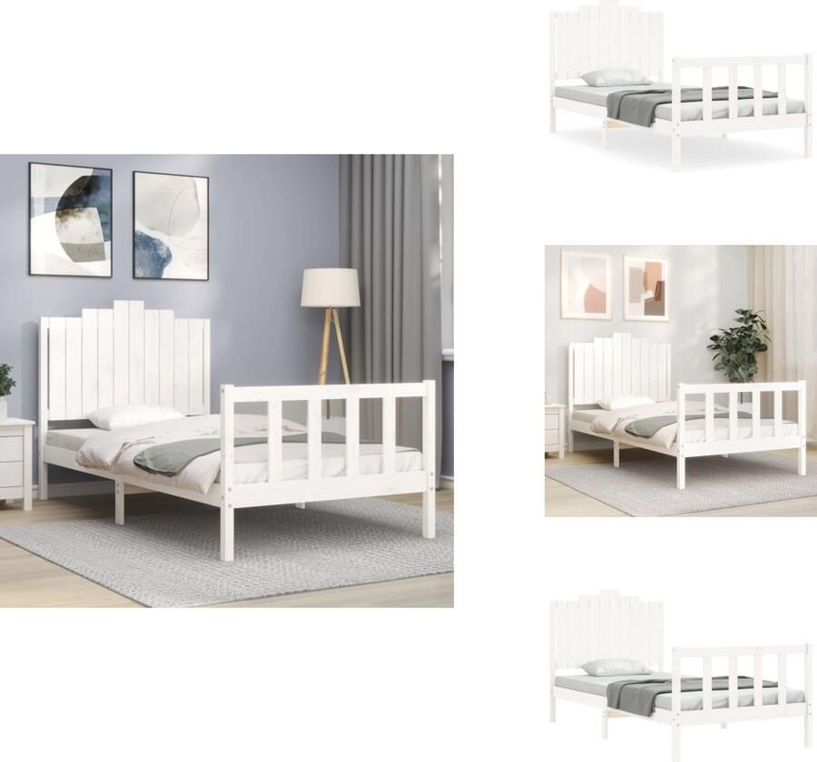 VidaXL Bedframe Bedframes Bed Eenpersoonsbed Bedframe zonder matras massief grenenhout wit 140x200 cm - Foto 4