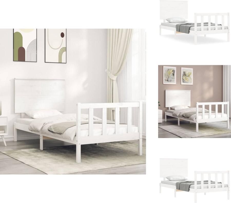VidaXL Bedframe Bedframes Bed Eenpersoonsbed Bedframe zonder matras massief grenenhout wit 140x200 cm - Foto 3