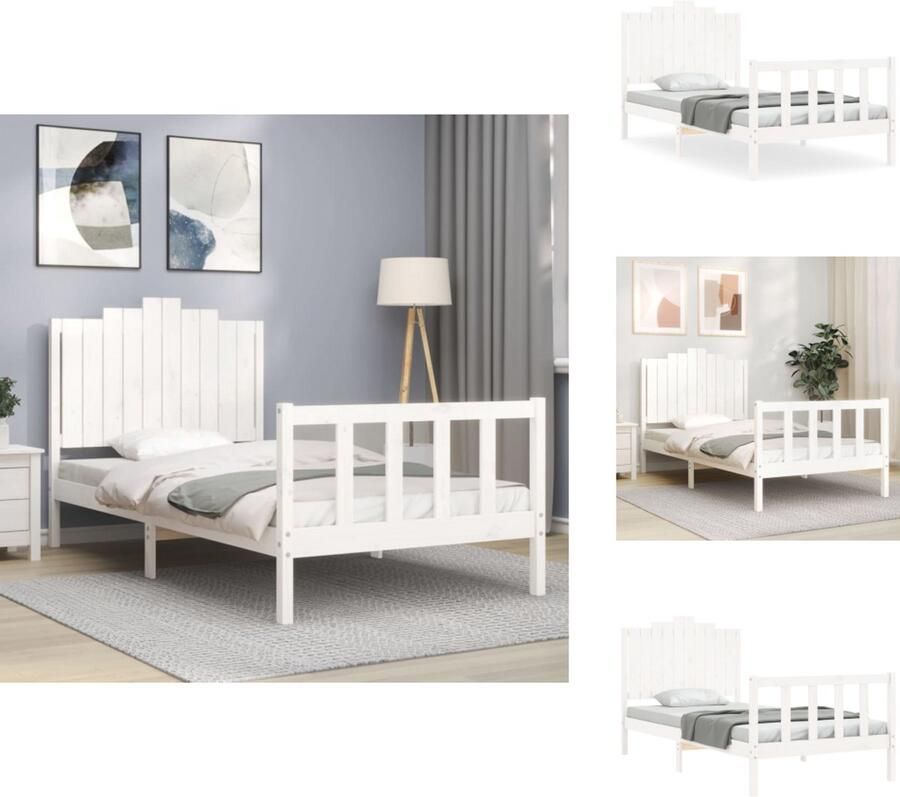 VidaXL Bedframe Bedframes Bed Eenpersoonsbed Bedframe zonder matras massief grenenhout wit 140x200 cm - Foto 2