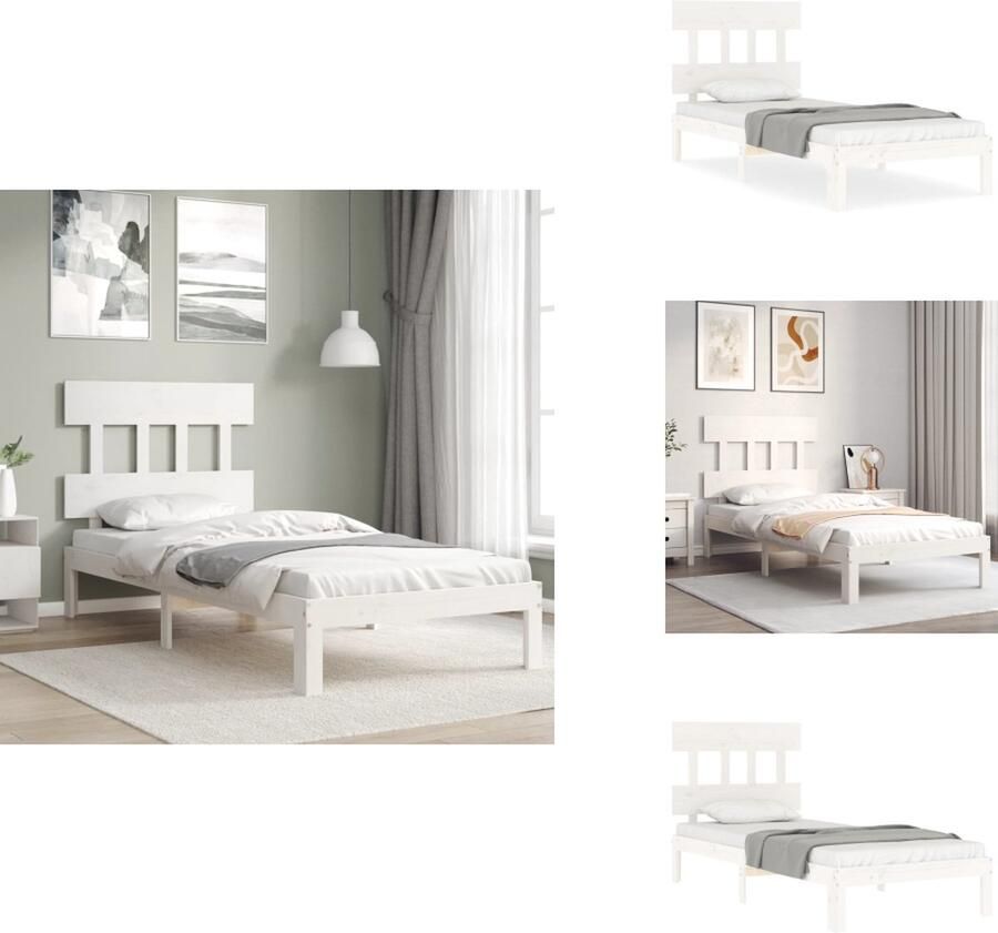 VidaXL Bedframe Massief Grenenhout Wit 203.5 x 103.5 x 81 cm Multiplex Lattenbodem Uitstekende Ondersteuning Bed - Foto 2