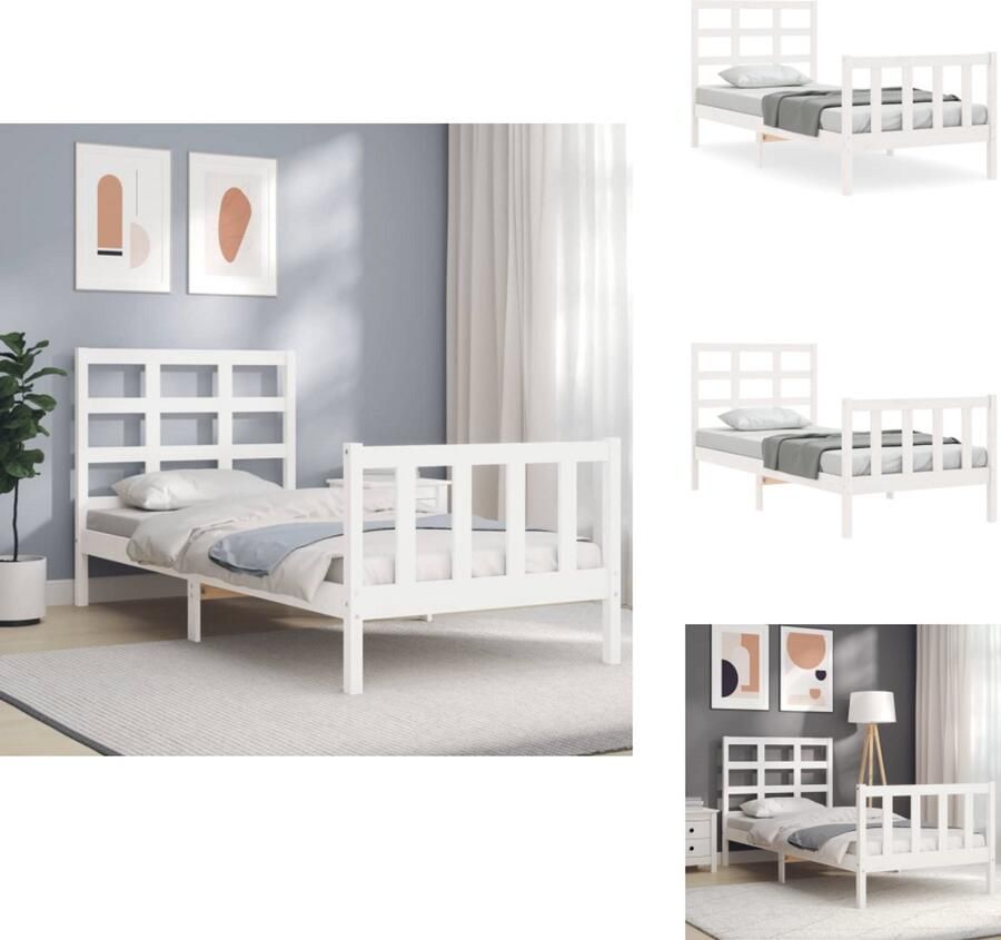 VidaXL Bedframe Bedframes Bed Eenpersoonsbed Bedframe zonder matras massief grenenhout wit 140x200 cm - Foto 5