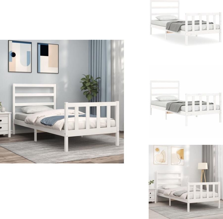 VidaXL Bedframe Bedframes Bed Eenpersoonsbed Bedframe zonder matras massief grenenhout wit 90x190 cm