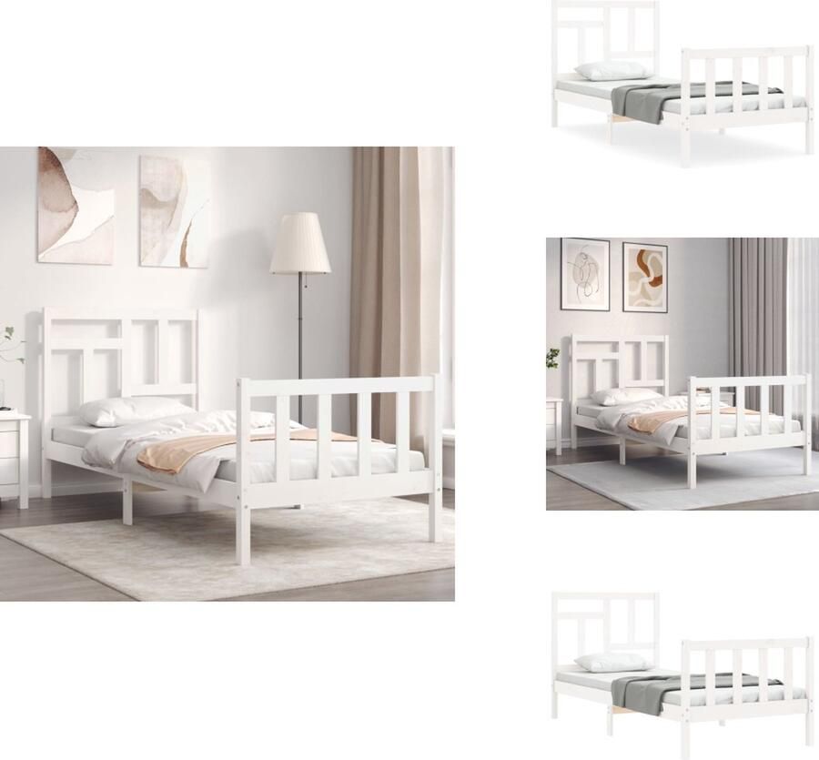 VidaXL Bedframe Massief Grenenhout Bed Afmeting- 205.5 x 95.5 x 100 cm Ken- Multiplex lattenbodem Kleur- wit Montage vereist Bed