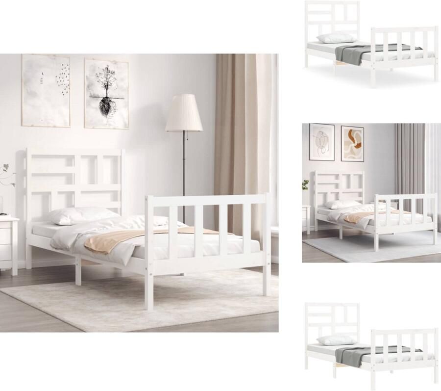 VidaXL Bedframe Bedframes Bed Eenpersoonsbed Bedframe zonder matras massief grenenhout wit 90x200 cm - Foto 2