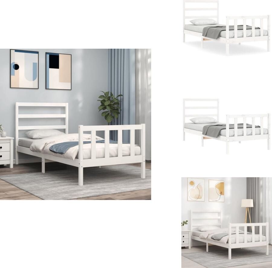 VidaXL Bedframe Massief Grenenhout Eenpersoonsbed Wit 205.5 x 95.5 x 100 cm Multiplex lattenbodem Bed