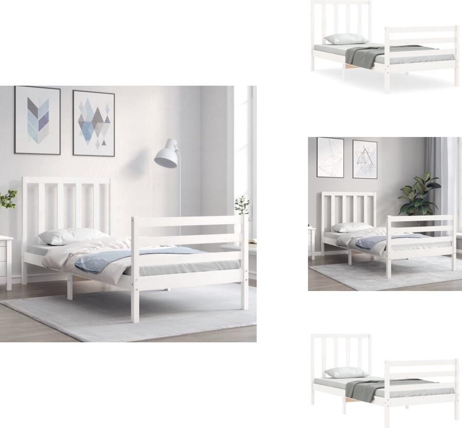 VidaXL Bedframe Grenenhout Wit 205.5x95.5x100 cm Met Functioneel hoofd- en voeteneinde Montage vereist Bed
