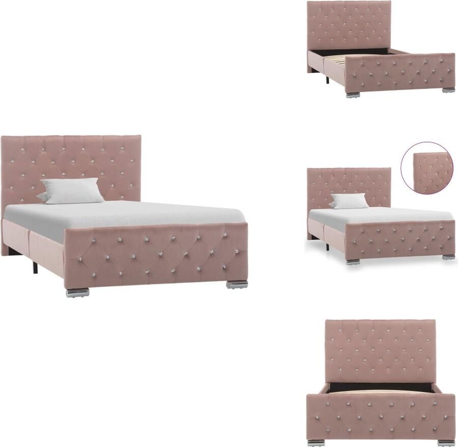 VidaXL Bedframe Classic Roze 226 x 106.5 x 74 cm Gemaakt van fluweel multiplex staal en grenenhout Bed