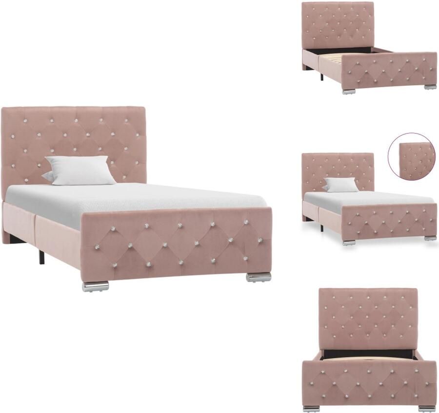 Vida XL Bedframe fluweel roze 90x200 cm SKU: 286823 - Foto 2