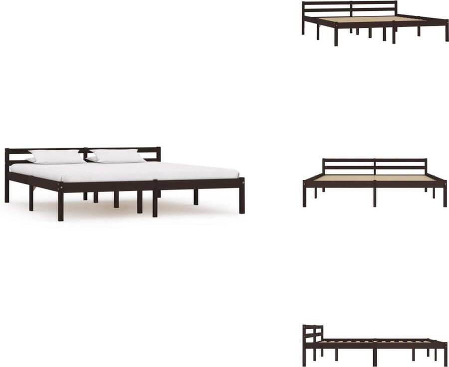 VidaXL Bedframe Bedframes Bed Frame Bed Frames Bedframe massief grenenhout donkerbruin 160x200 cm - Foto 2