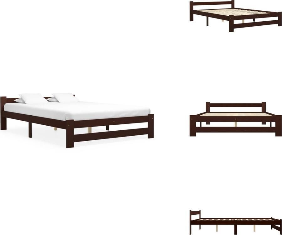 VidaXL Bedframe Bedframes Bed Frame Bed Frames Bedframe massief grenenhout donkerbruin 180x200 cm - Foto 2