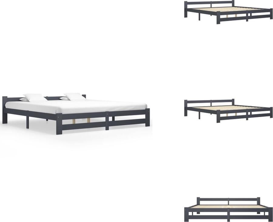 VidaXL Bedframe Grenenhout Donkergrijs 204 x 207 x 55 cm Voor matras van 200 x 200 cm Montage vereist Bed
