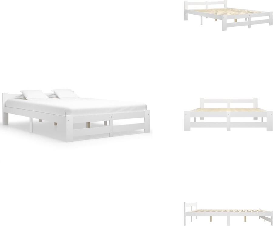 VidaXL Bedframe Bedframes Bed Frame Bed Frames Bedframe massief grenenhout wit 140x200 cm - Foto 2