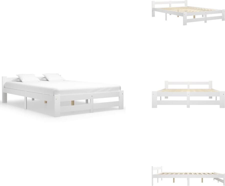 VidaXL Massief Grenenhouten Bedframe Classic Bedframes Afmeting- 204 x 187 x 55 cm Kleur- Wit Bed