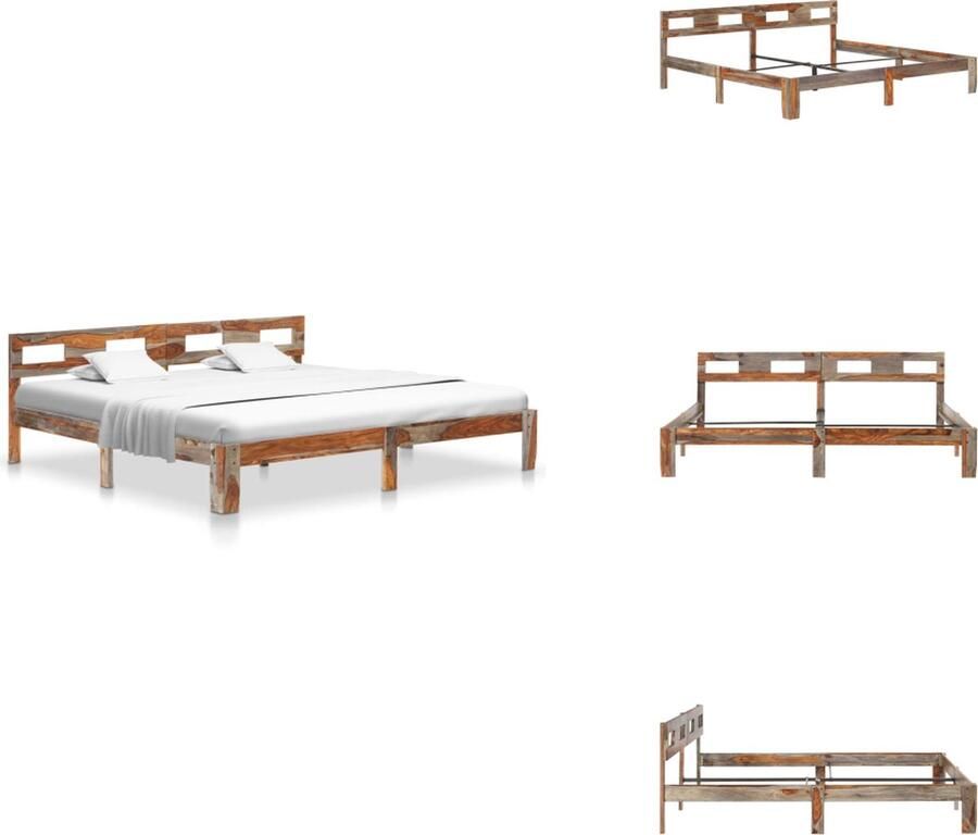VidaXL Sheeshamhouten Bedframe Grijs 205 x 205 x 73 cm Geschikt voor 200 x 200 cm matras Exclusief lattenbodem Montage vereist Bed