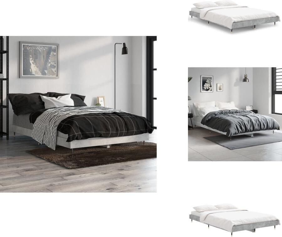 VidaXL Bedframe Betongrijs 193 x 123 x 20 cm (L x B x H) Duurzaam hout Metalen poten Multiplex lattenbodem Bed - Foto 2