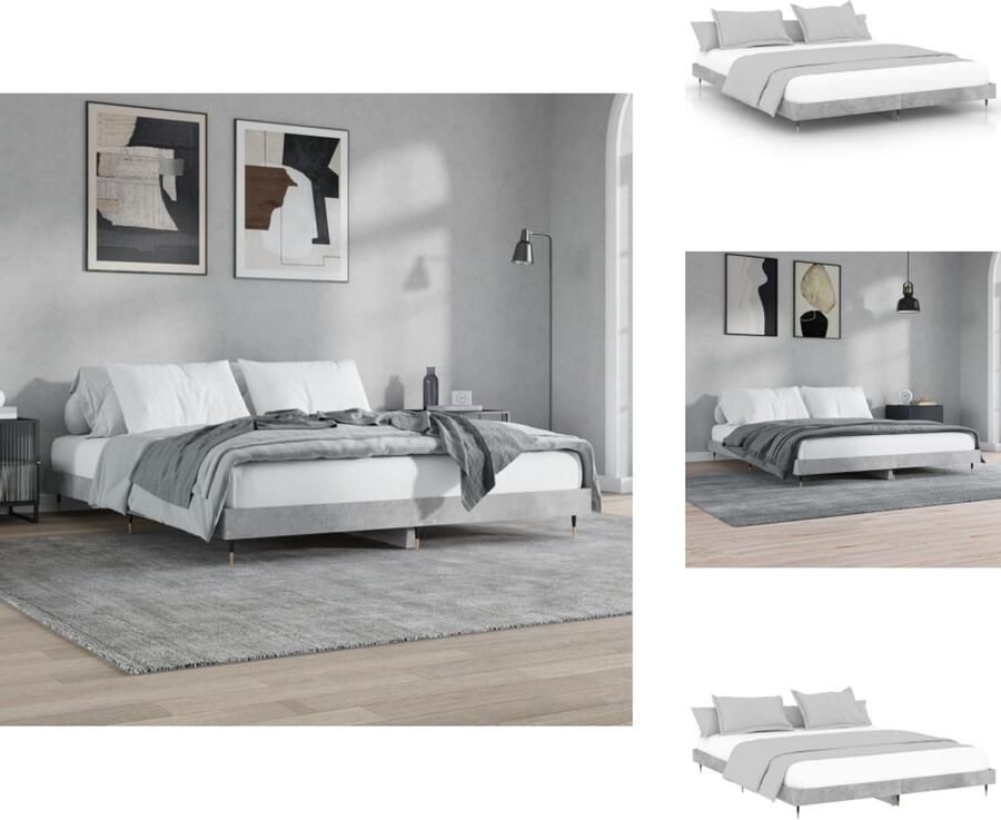 VidaXL Bedframe Betongrijs 203 x 123 x 20 cm Hoge kwaliteit hout Sterke metalen poten Multiplex lattenbodem Montage vereist Bed - Foto 3