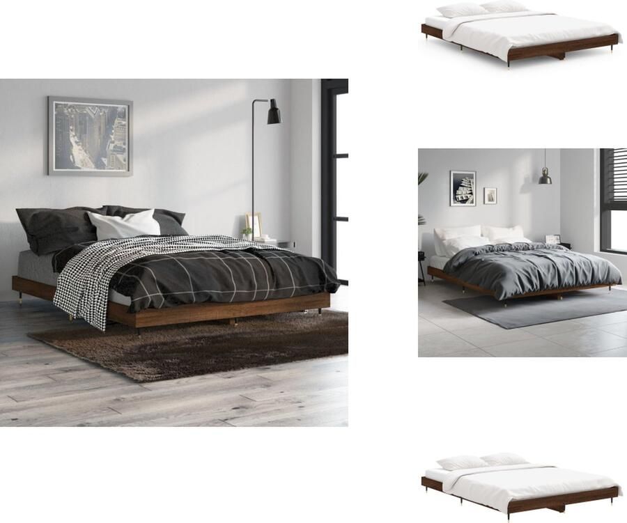 VidaXL Bedframe Bruineiken 193x138x20 cm Duurzaam materiaal Ondersteunende poten Multiplex lattenbodem Geen matras Bed - Foto 2