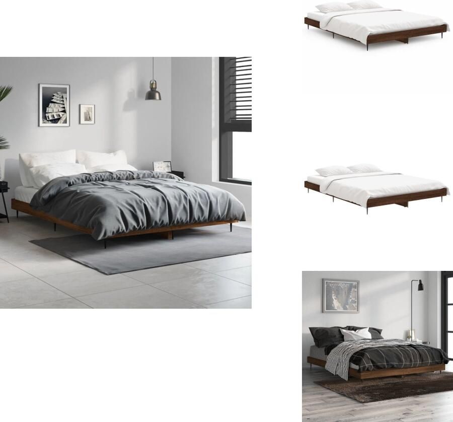 VidaXL Bedframe Bruineiken Hout 193 x 138 x 20 cm Metalen Poten Multiplex Lattenbodem Bed