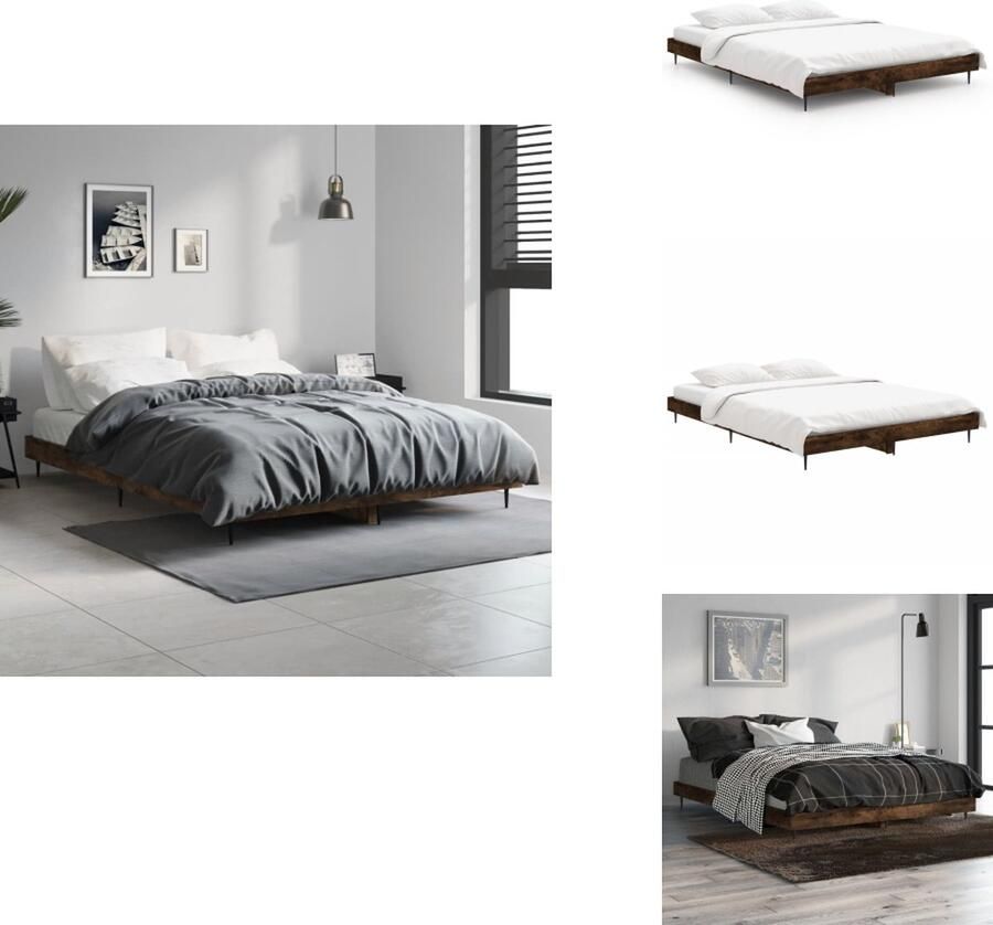 VidaXL Bedframe Gerookt Eiken 193 x 138 x 20 cm Duurzaam Hout Metalen Poten Multiplex Lattenbodem Bed