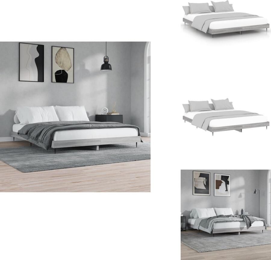 VidaXL Bedframe Grijs Sonoma Eiken 203 x 163 x 20 cm Duurzaam Hout Metalen Poten Multiplex Lattenbodem Matras Apart Verkrijgbaar Bed