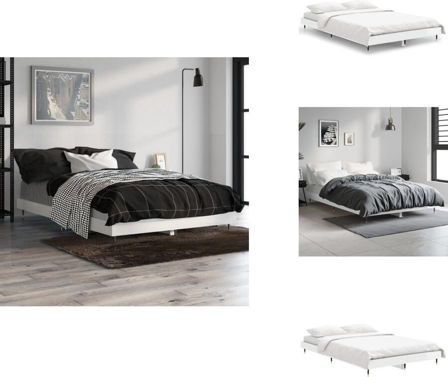 VidaXL Bedframe Bedframes Bed Frame Bedframe bewerkt hout hoogglans wit 120x190 cm - Foto 2