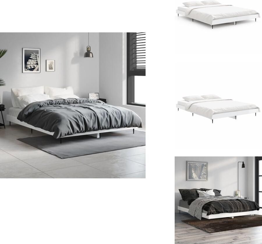 VidaXL Bedframe Bedframes Bed Frame Bedframe bewerkt hout hoogglans wit 135x190 cm
