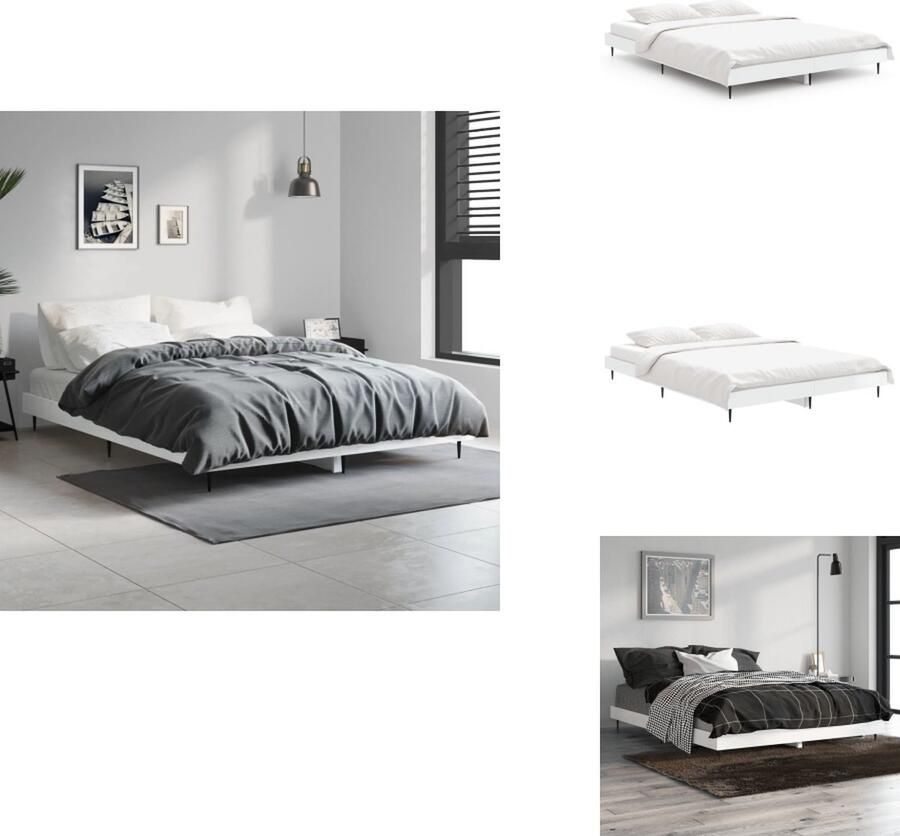 VidaXL Bedframe Hoogglans wit 193 x 143 x 20 cm (L x B x H) Bewerkt hout metaal Multiplex lattenbodem Bed