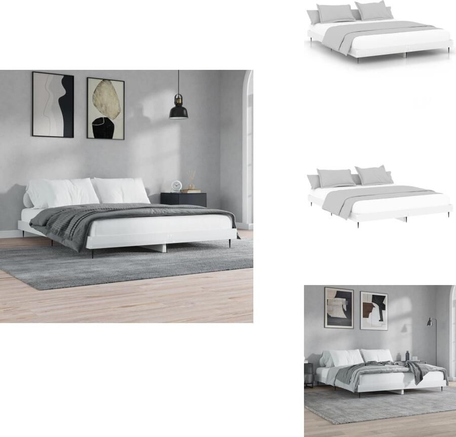 VidaXL Bedframe naam Bedframes 203 x 163 x 20 cm Hoogglans wit Materiaal- bewerkt hout metaal Multiplex lattenbodem Bed