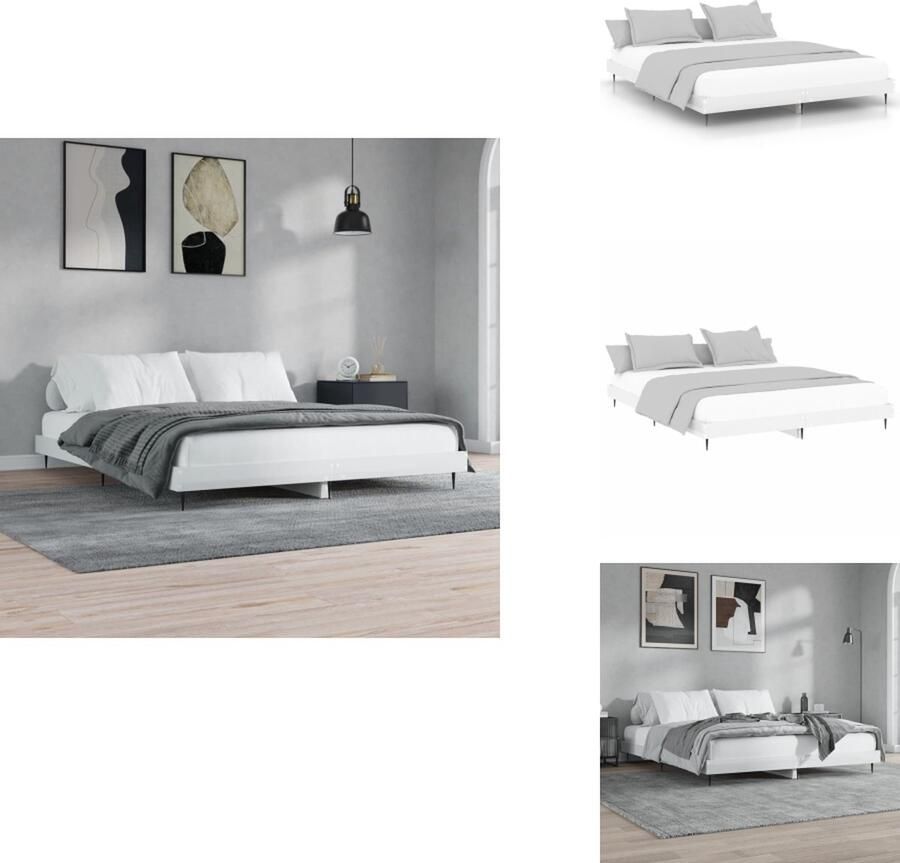 VidaXL Bedframe High Gloss White Bedframes Afmetingen- 203 x 203 x 20 cm Duurzaam bewerkt hout metalen poten multiplex lattenbodem Bed - Foto 2