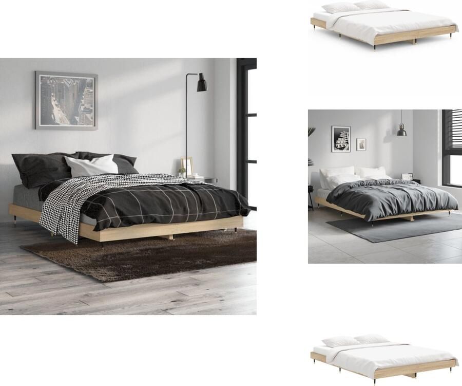 VidaXL Bedframe Bedframes Bed Frame Bedframe bewerkt hout sonoma eikenkleurig 135x190 cm - Foto 2
