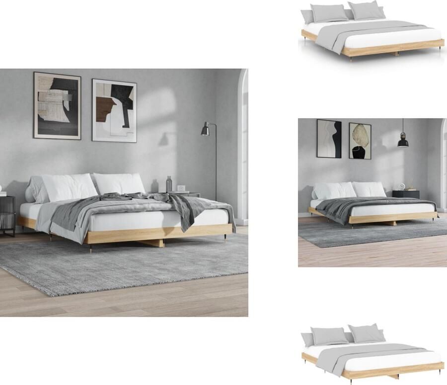 VidaXL Bedframe Sonoma eiken 203 x 203 x 20 cm Duurzaam hout metaal Multiplex lattenbodem Montage vereist Bed - Foto 4
