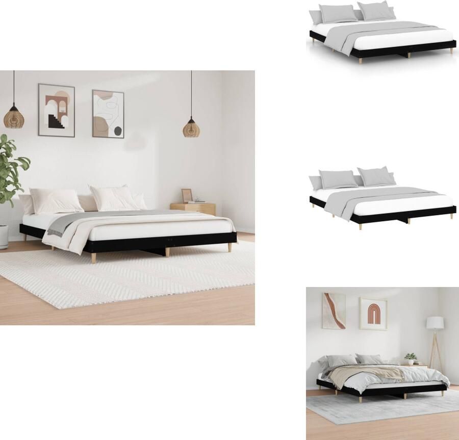 VidaXL Bedframe Zwart 203 x 143 x 20 cm Stevige poten Multiplex lattenbodem Duurzaam hout Bed
