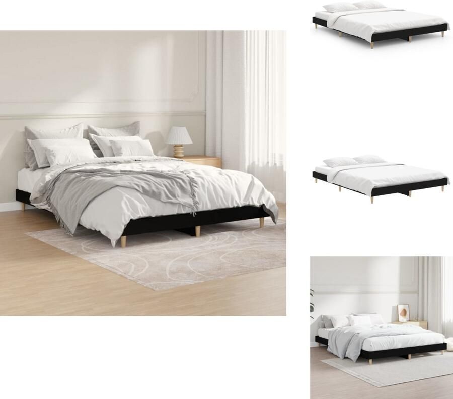 VidaXL Bedframe Bedframes Bed Frame Bedframe LED massief hout zwart 140x190 cm - Foto 2