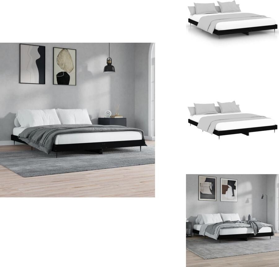 VidaXL Bedframe Zwarte bewerkte houten en metalen constructie Multiplex lattenbodem Afmetingen- 203x163x20 cm Geschikt voor matras 160x200 cm Montage vereist Bed